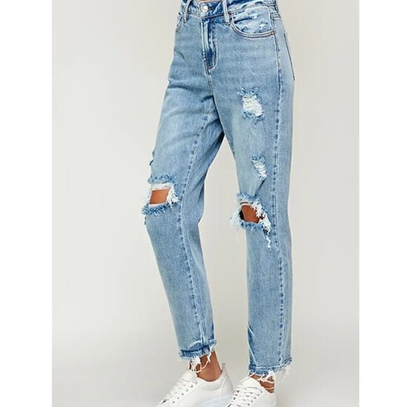 Distressed Blue Boyfriend Jeans - Picture 7 of 8